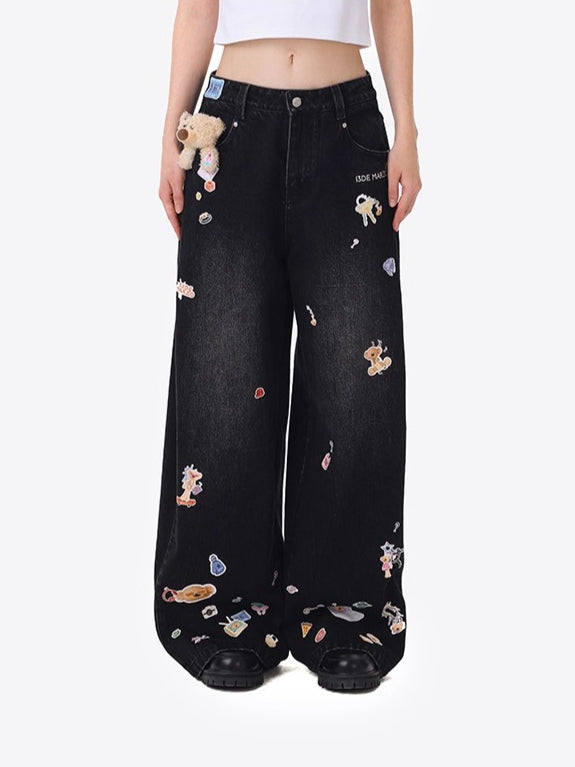 Blue Teddy Denim Wide-Leg Pants