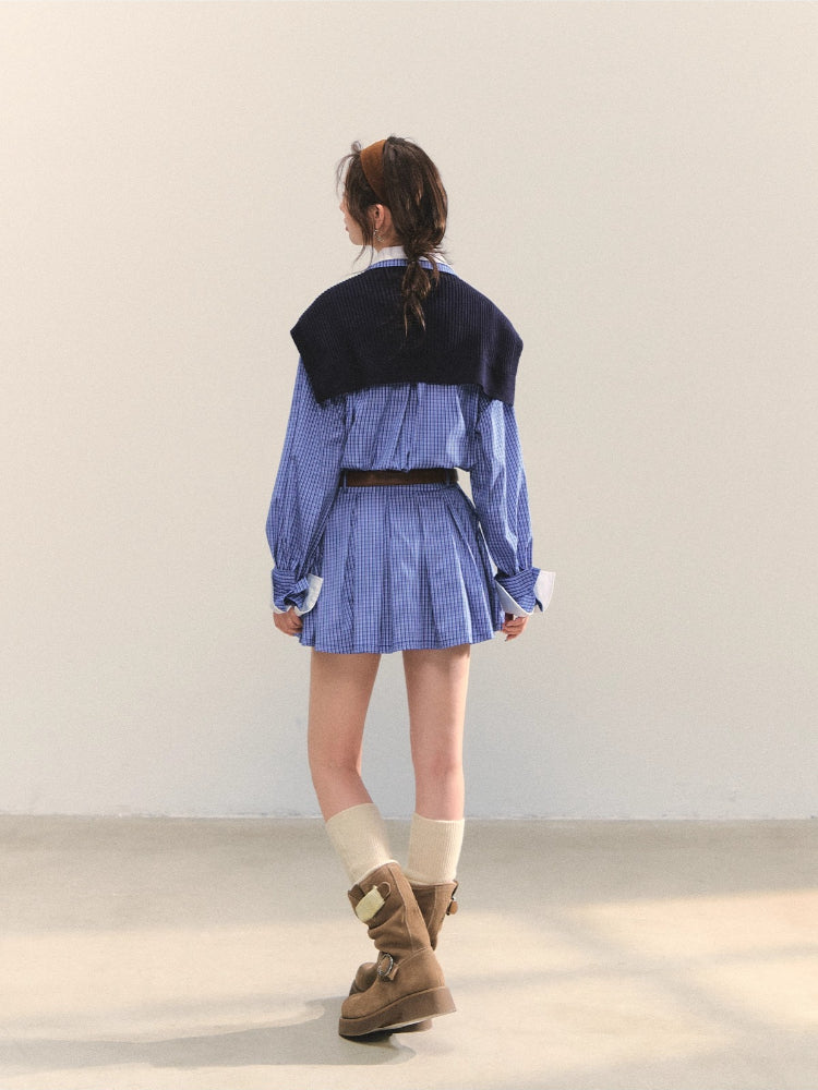 Shawl Fake Two-Piece Waist-Cinching A-Line Dress - CHINASQUAD