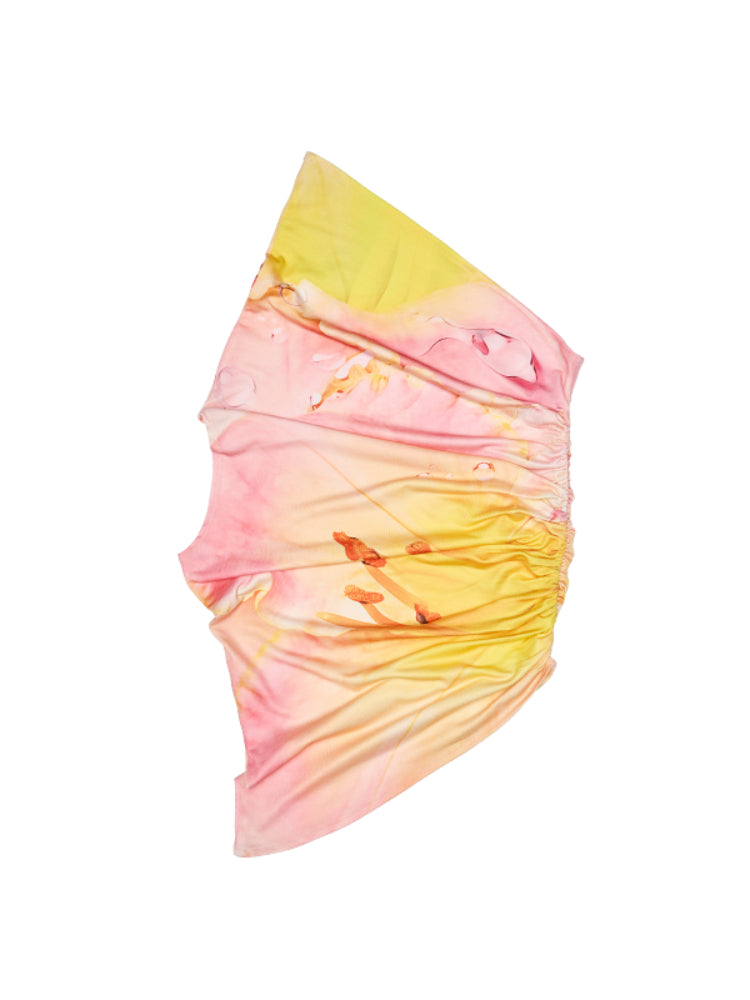 Slanted Shoulder Wrinkle-Printed Floral Vest - CHINASQUAD