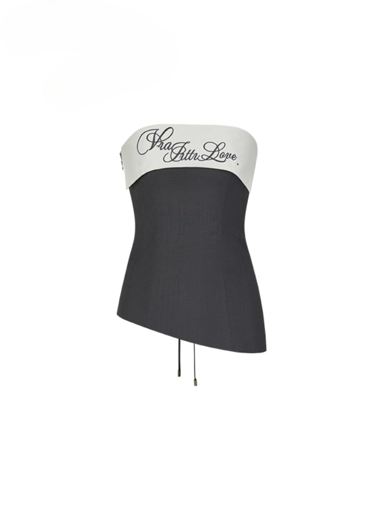 Short Patchwork Irregular Bustier & Pants Set - CHINASQUAD