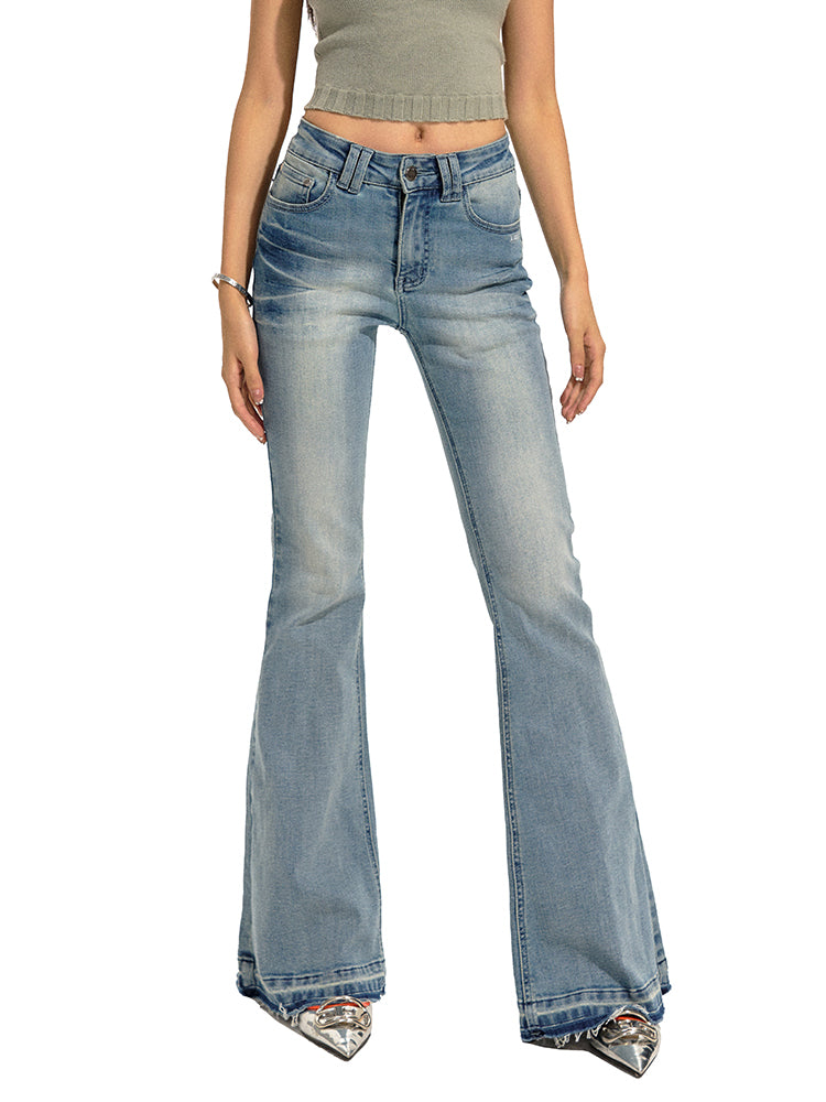 Washed Stretch Slim Flare Jeans - CHINASQUAD