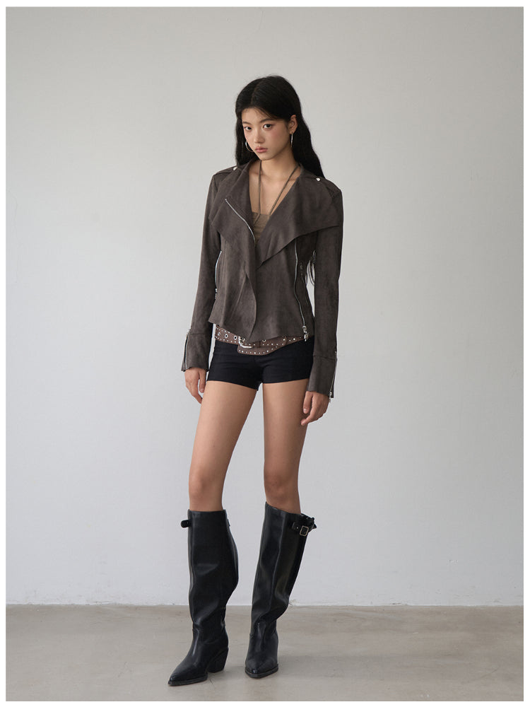 Large Collar Short Suede Jacket - CHINASQUAD