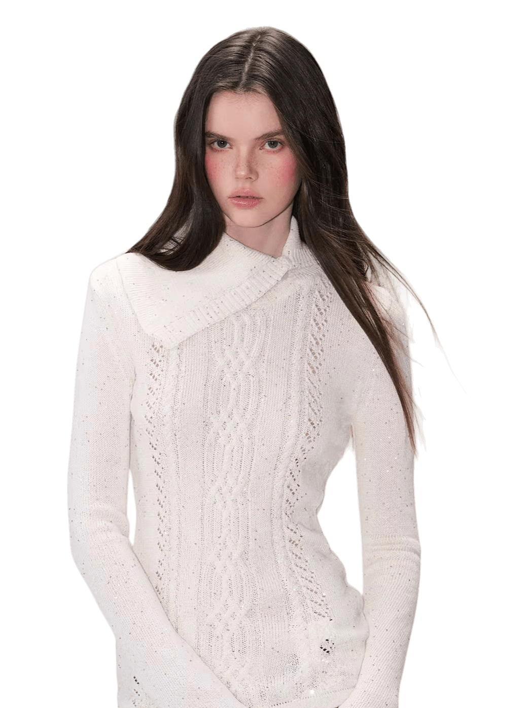 Shimmering Collared Slim-Fit Knit Sweater