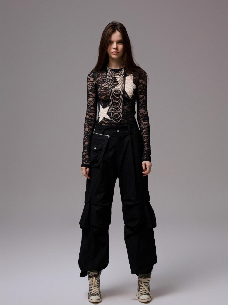 Color-Block Patch Lace Bottoming Top