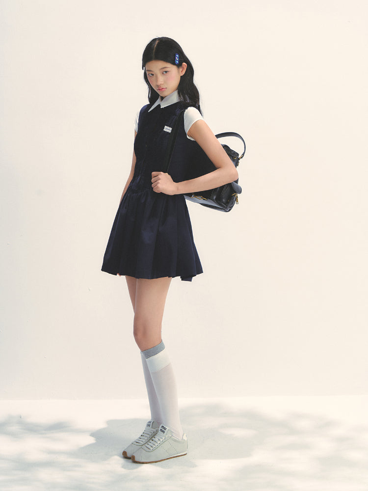 Miu-style Fake Two-piece Navy Blue Dress - CHINASQUAD