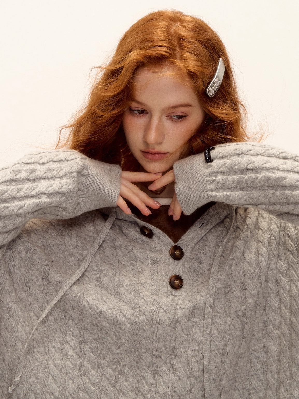 Wool Blend Cable Knit Hoodie & Wide-Leg Pants Set