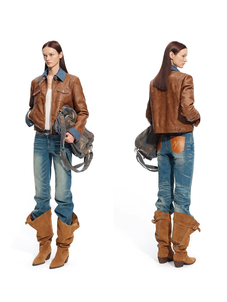 "Savanna Series" Plains Washed Denim Straight-Leg Jeans - CHINASQUAD