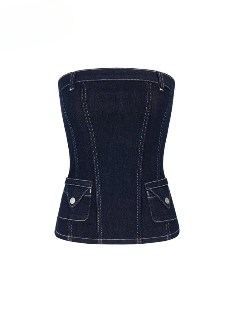 Vintage Denim Contrast Bandeau - CHINASQUAD