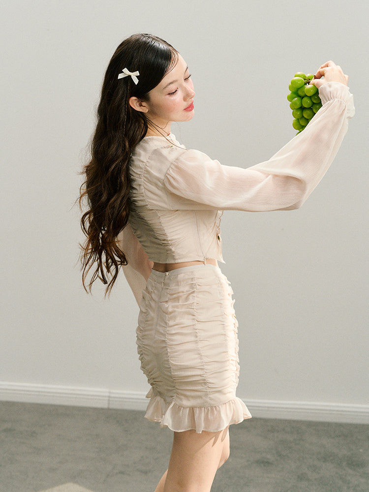 Sheer Pleated Skin-Feel Top - CHINASQUAD