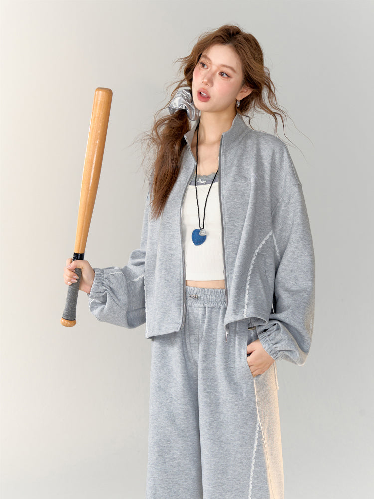 Lace-Trimmed Adjustable Cuffed Straight Leg Sweatpants - CHINASQUAD