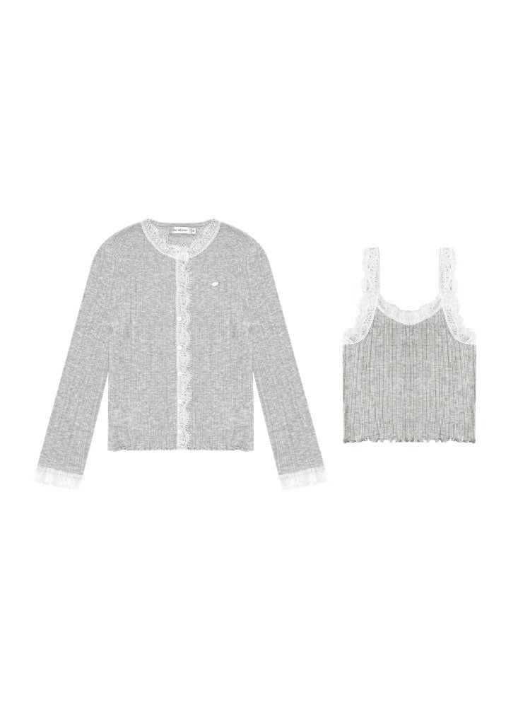 Lace Knit Cardigan Set - CHINASQUAD