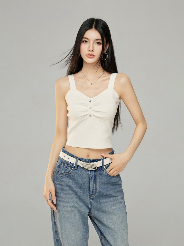 Star Print Slimming Wide Shoulder Strap Knit Vest - CHINASQUAD