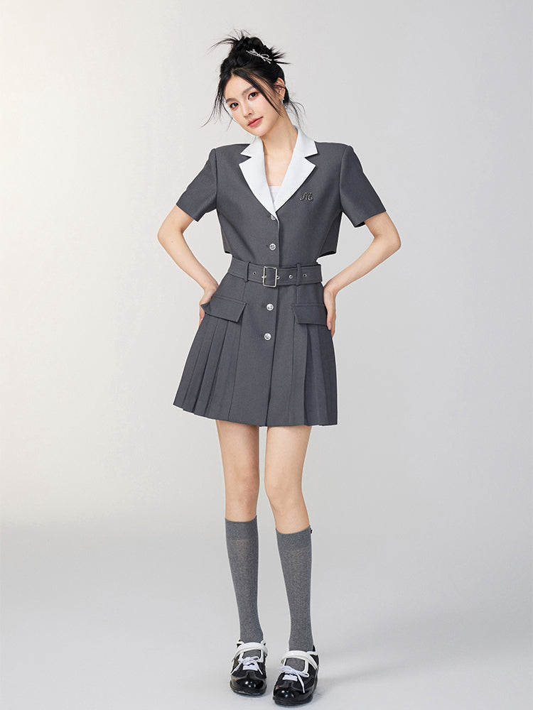 Colorblock Waist-Exposing Blazer Skirt - CHINASQUAD