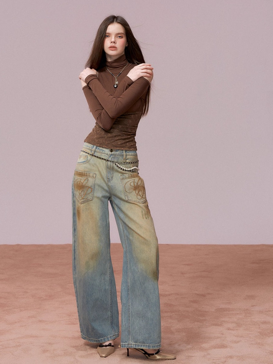 Lace-Panel Fitted Long-Sleeve T-Shirt