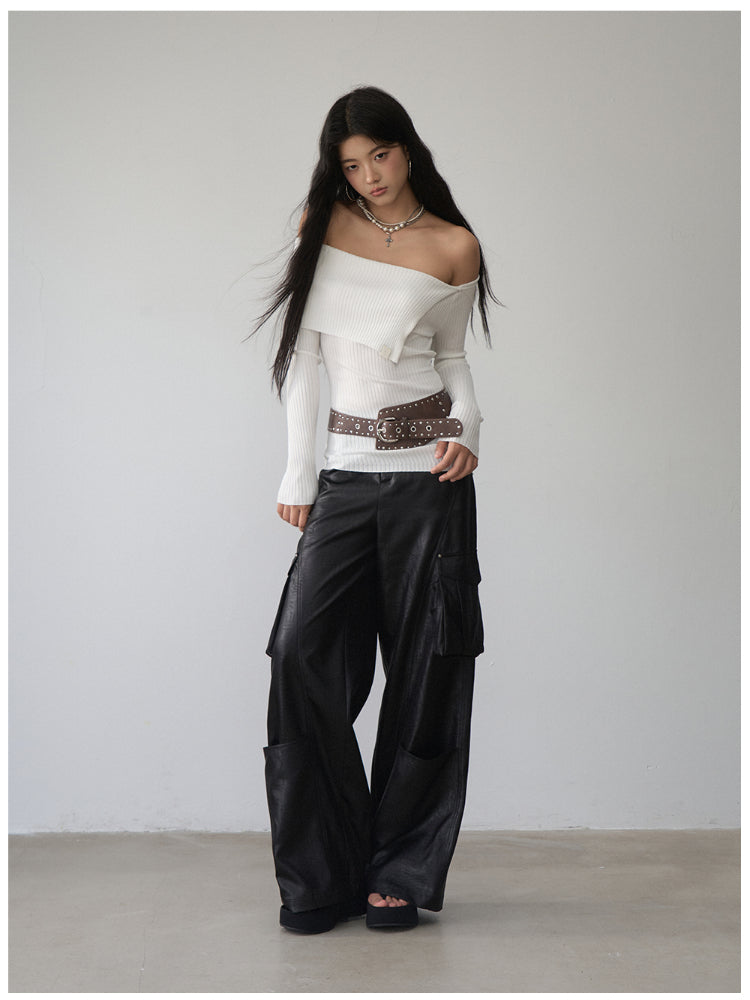 One-Shoulder Collared Knit Crewneck - CHINASQUAD