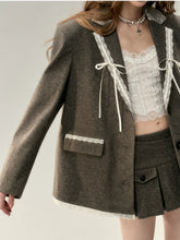 Taupe Lace Wool Blazer - CHINASQUAD
