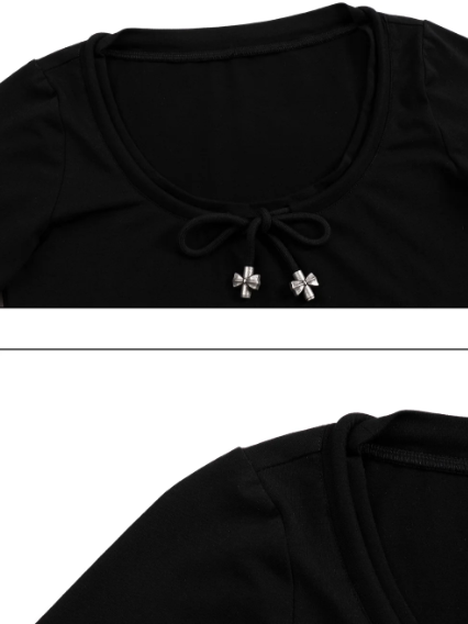Bow Low-Cut Long-Sleeved Top