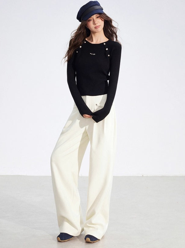 Chenille Fleece-Lined Wide-Leg Pants