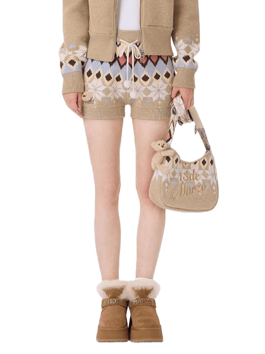 Snowflake Contrast Knit Slim Shorts