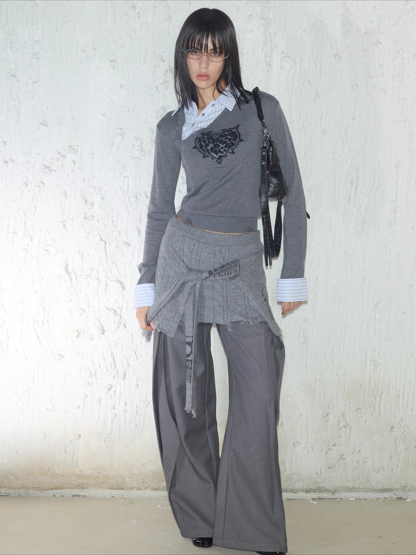 Irregular Folded-Waist Wide-Leg Trousers