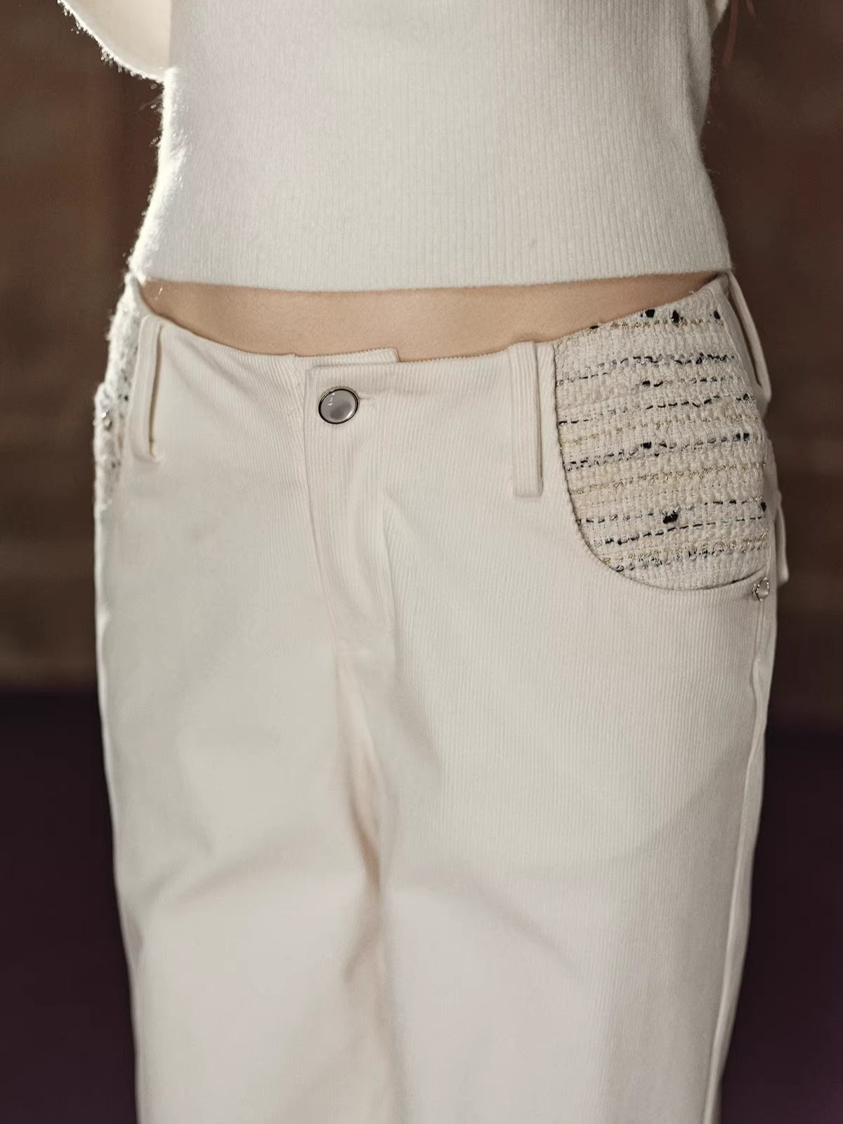 Stud-Detail Straight-Leg Flared Wide Pants