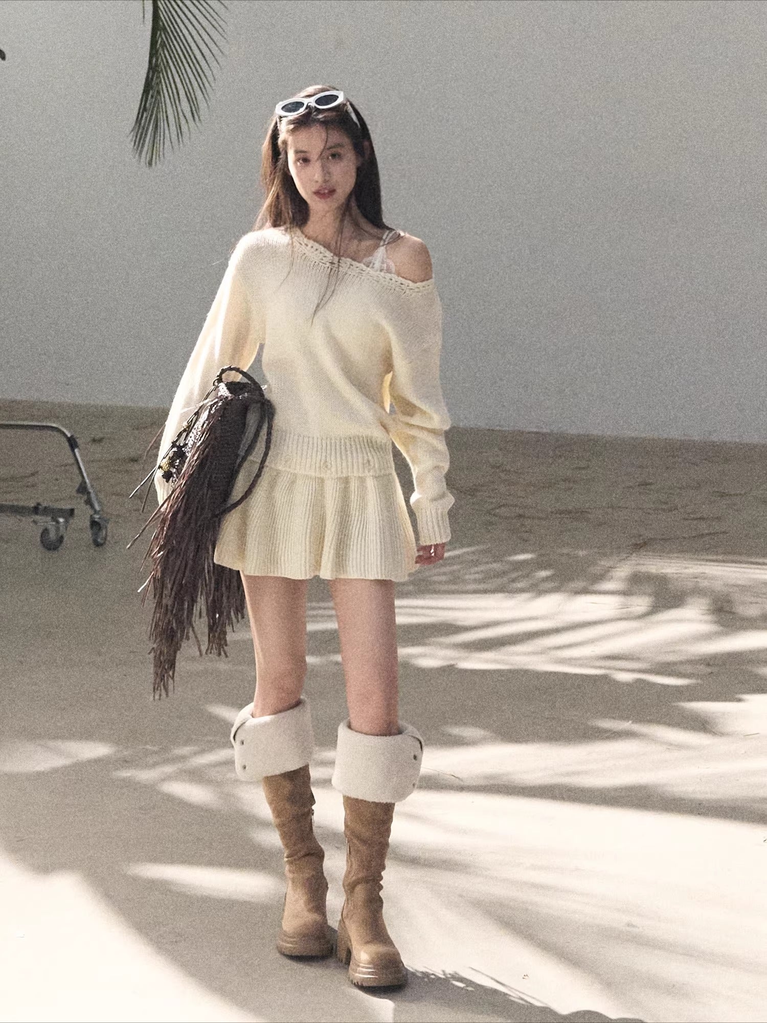 Off-Shoulder Long-Sleeve Mini Dress