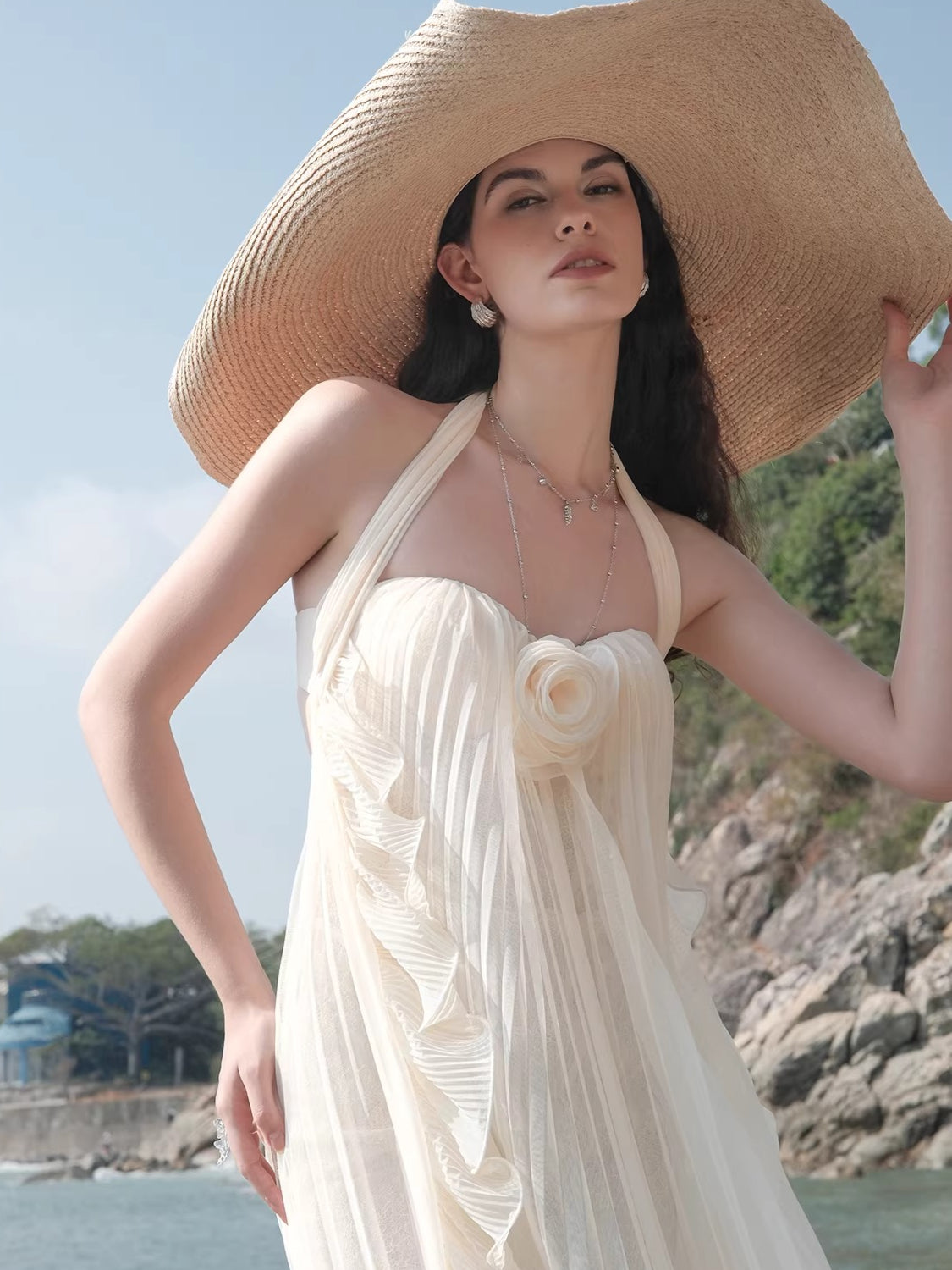 Mesh Halter Backless Strapless Maxi Dress