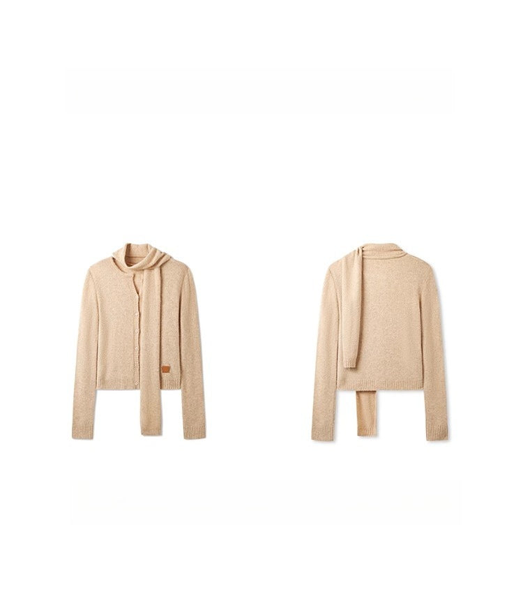 "Rose Series" Alpaca Wool & Scarf Collar Knit Cardigan - CHINASQUAD
