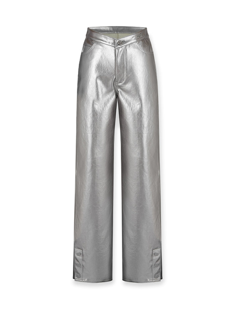 Black V-Style High-Waist Leather Pants - CHINASQUAD