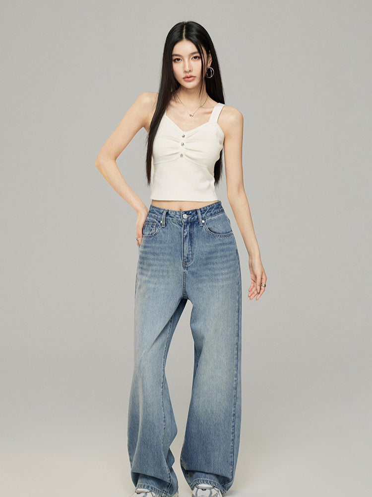 Star Print Slimming Wide Shoulder Strap Knit Vest - CHINASQUAD