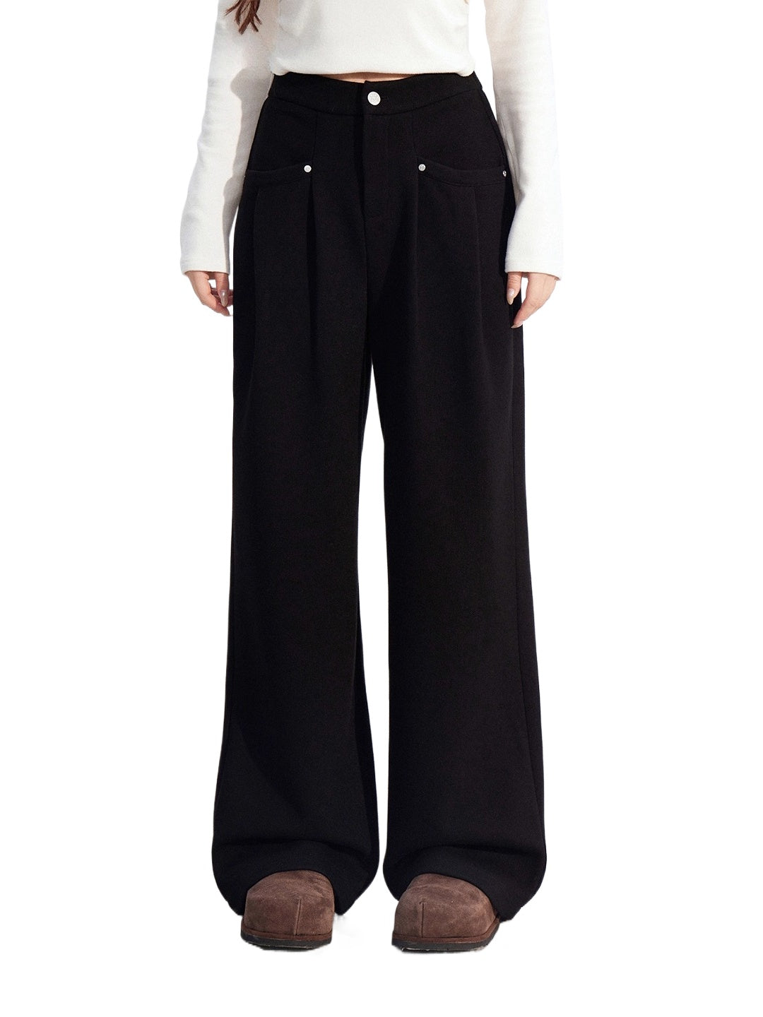Chenille Fleece-Lined Wide-Leg Pants