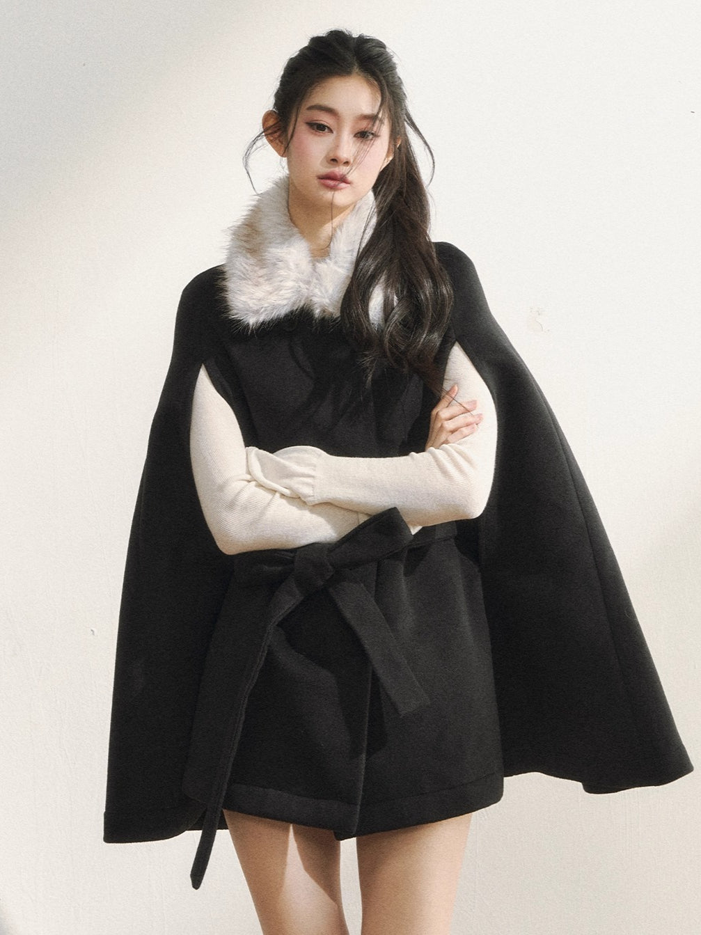 Elegant Two-Tone Wool Cape