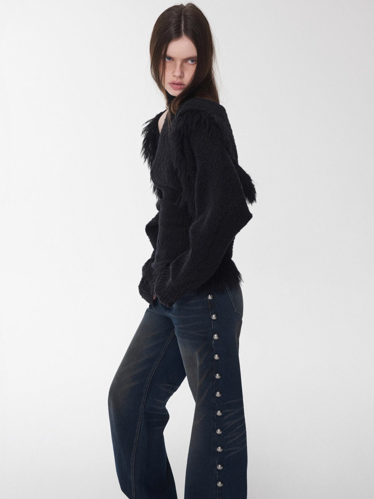 Fringe Knit Vest & Hooded Sleeveless Set