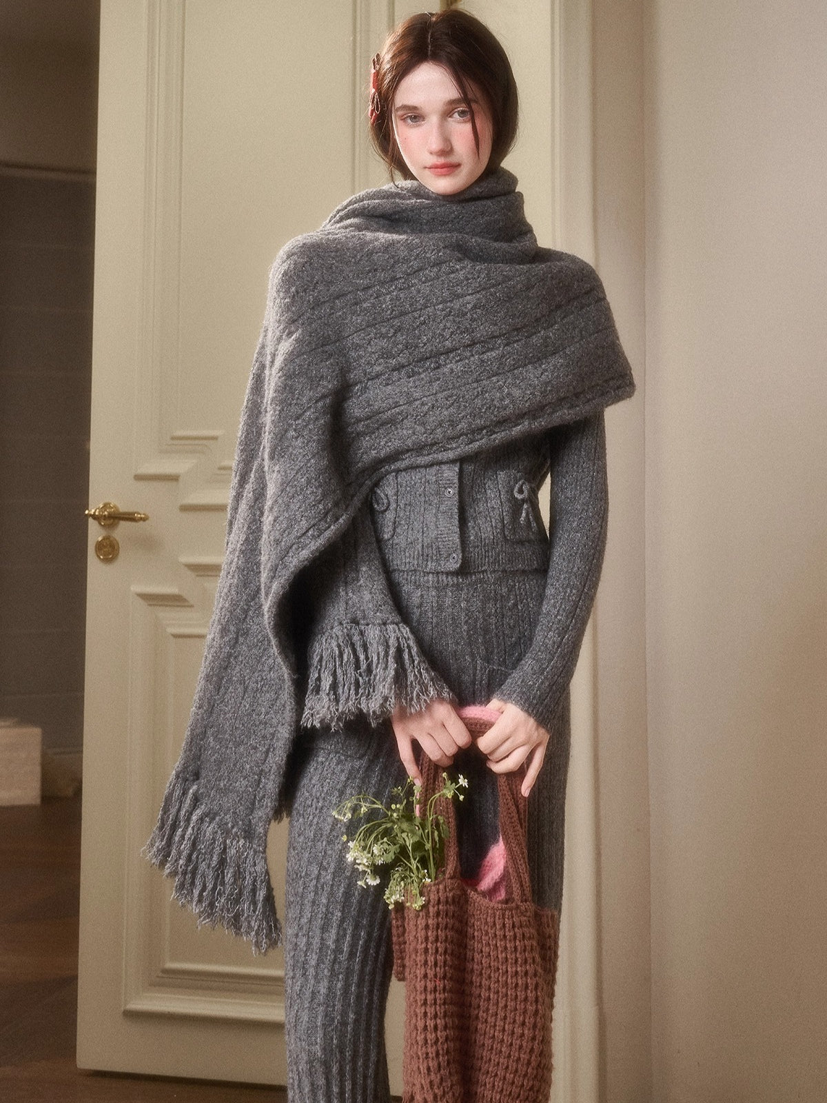 Celestial Wool Cable-Knit Shawl Scarf