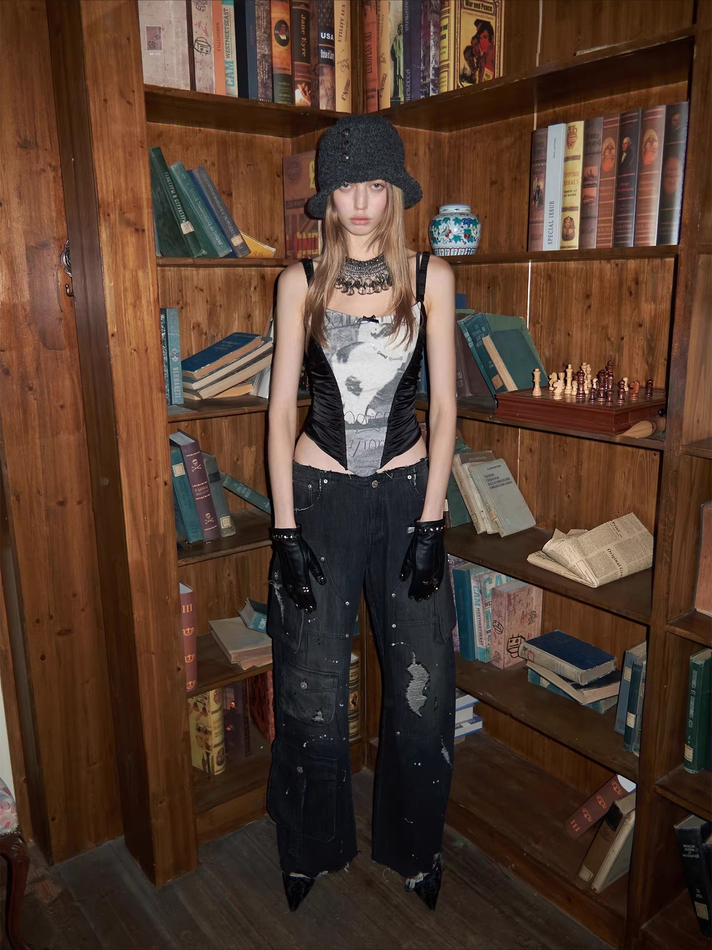 Vintage Multi-Pocket Washed Denim Cargo Pants