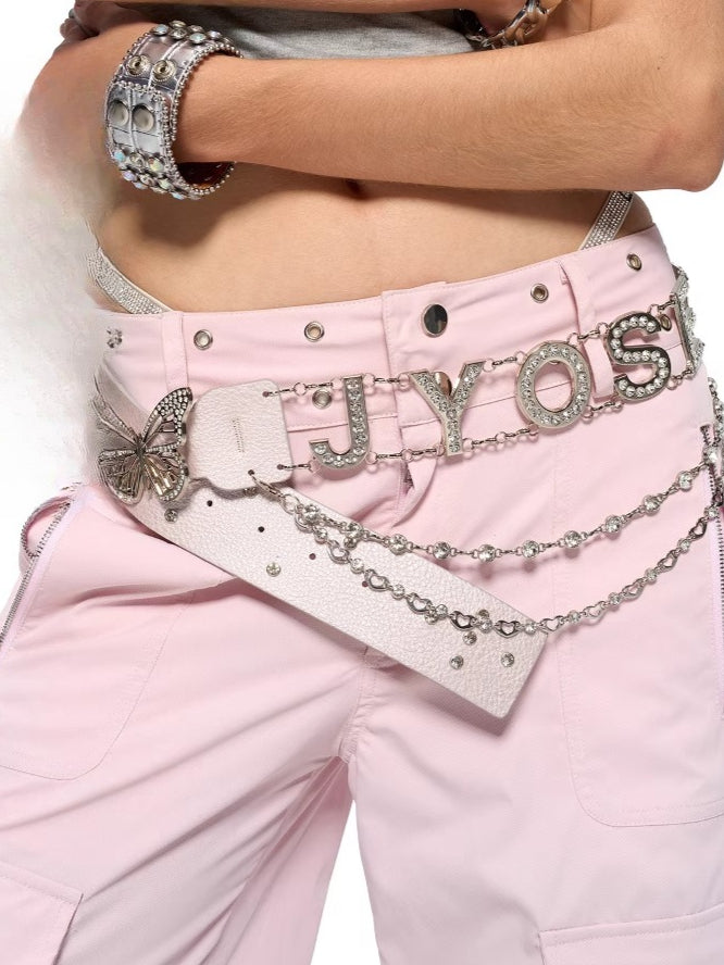 Butterfly Rhinestone Chain Wide Belt