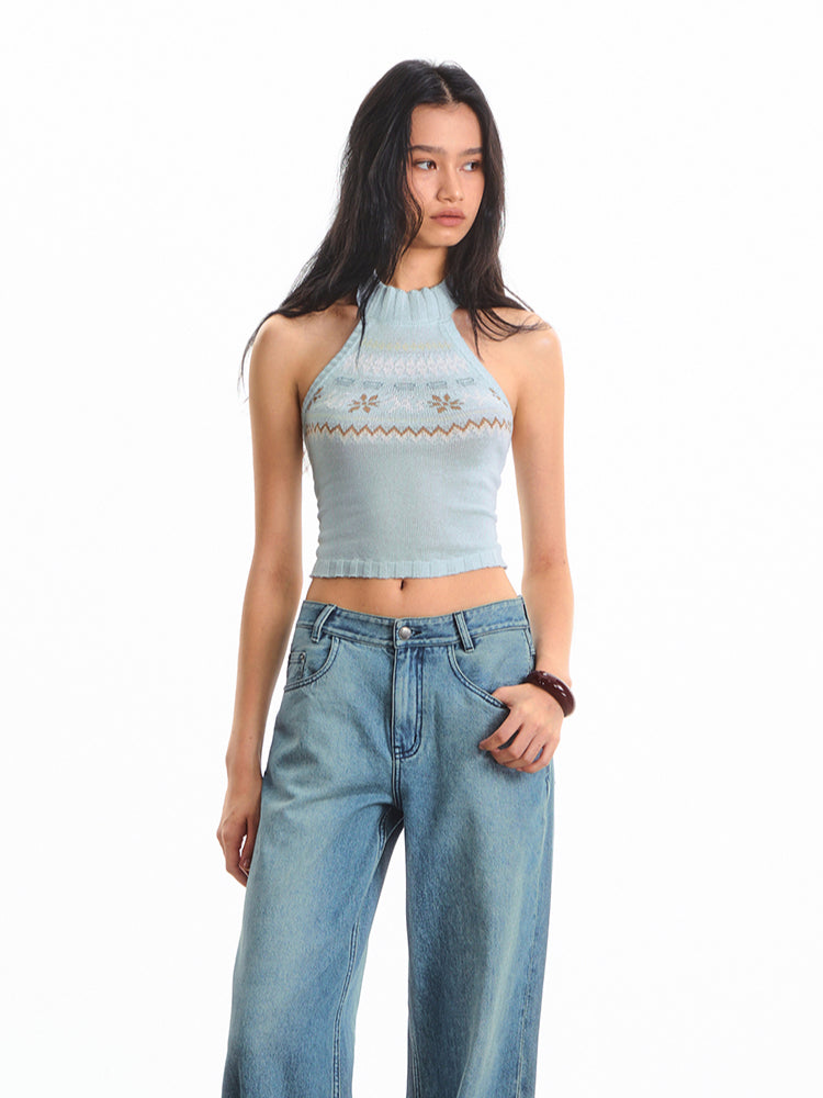 Fair Isle High-Waist Backless Top - CHINASQUAD