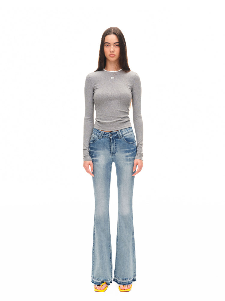 Contrast-trim Regular-shoulder Long-Sleeve T-shirt - CHINASQUAD