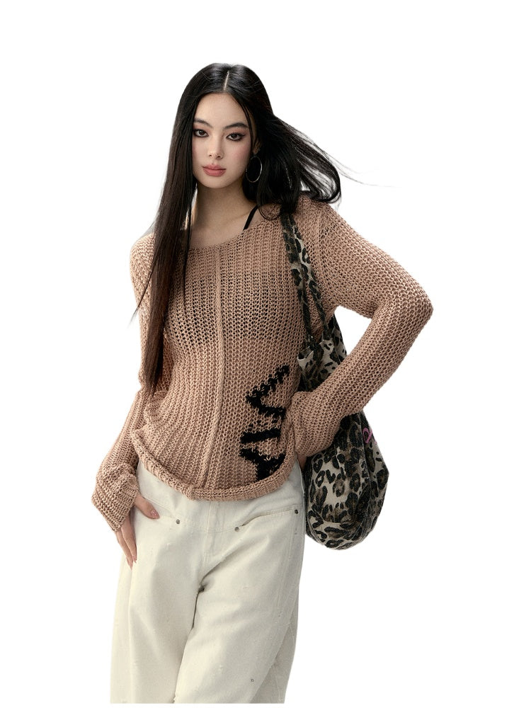 Hollow Knit Letter Sweater - CHINASQUAD