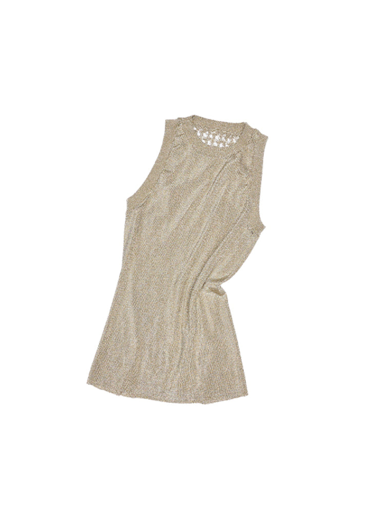 Hollow Out Cable Knit Sleeveless Tank Top - CHINASQUAD