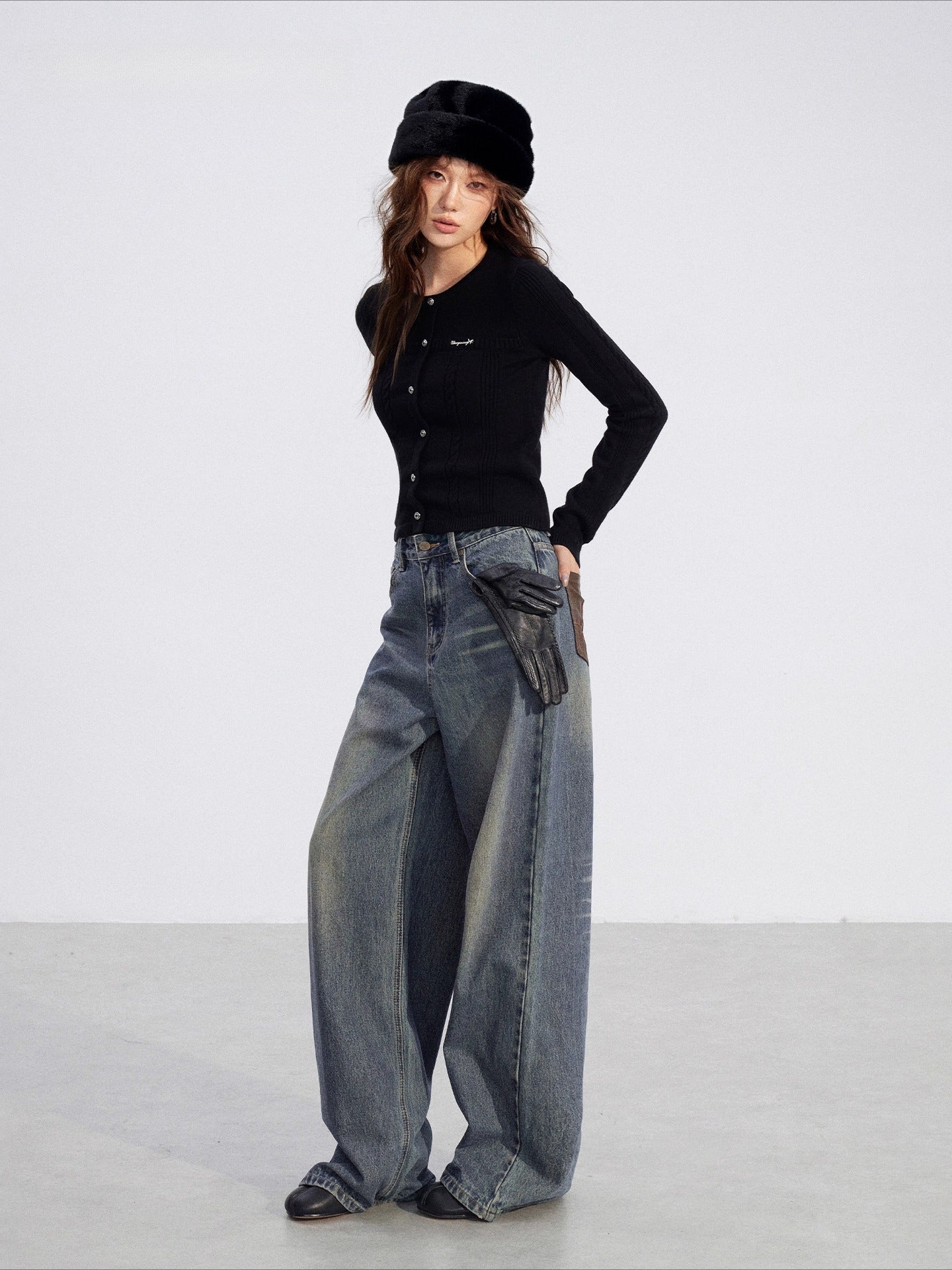 Dual-Layer Cable-Knit Long-Sleeve Turtleneck