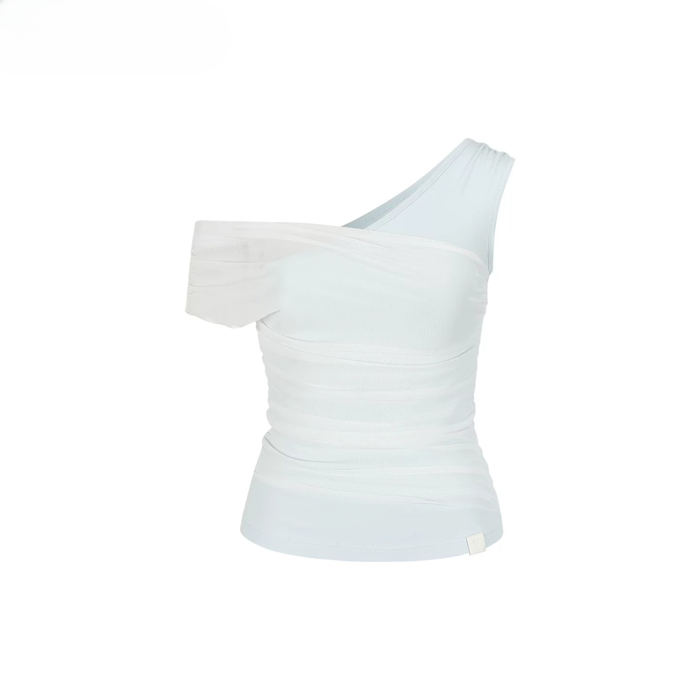 Asymmetric Mesh Panel Layered Slim-Fit Top