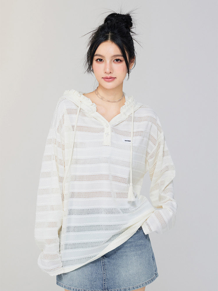 Hollow-out Silhouette Hooded Sunscreen Top - CHINASQUAD