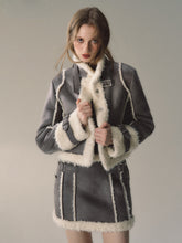 Grey Short Plush Shearling Jacket & Skirt Set - CHINASQUAD