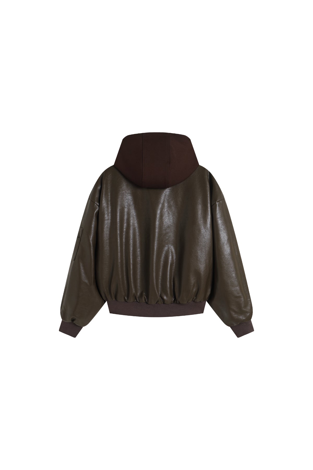 Oversized Leather Bomber Jacket in Brown