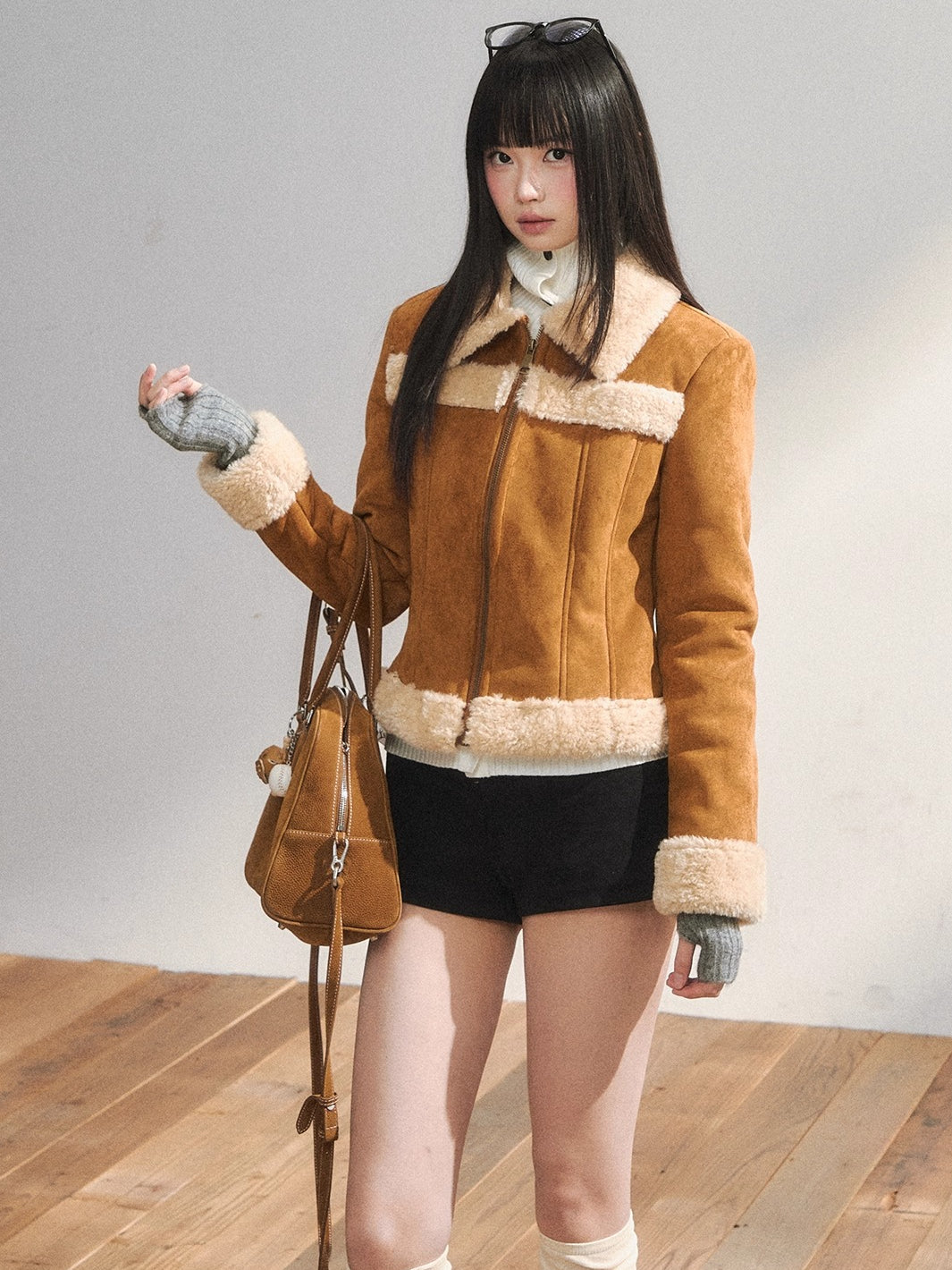 Two-Tone Shearling Cropped Jacket