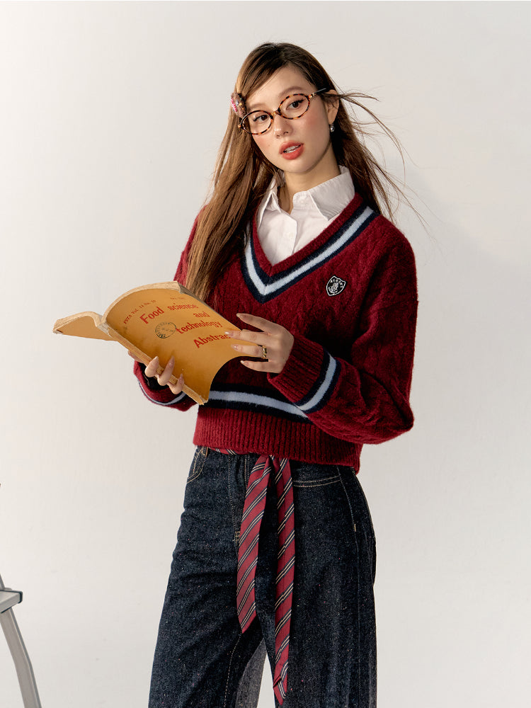 Academy Style Color-Block Knit Long-Sleeve Top - CHINASQUAD