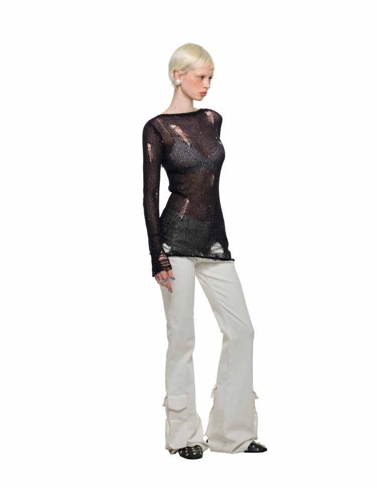 Reversible Hollow Sequin Knit Pullover - CHINASQUAD