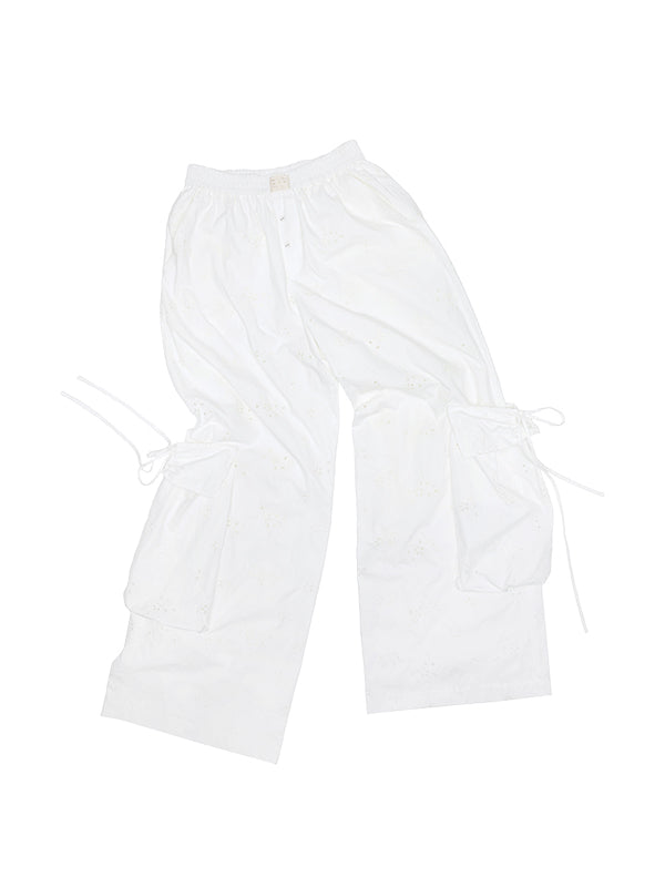 Blue & White Wide-Leg Utility Pants - CHINASQUAD