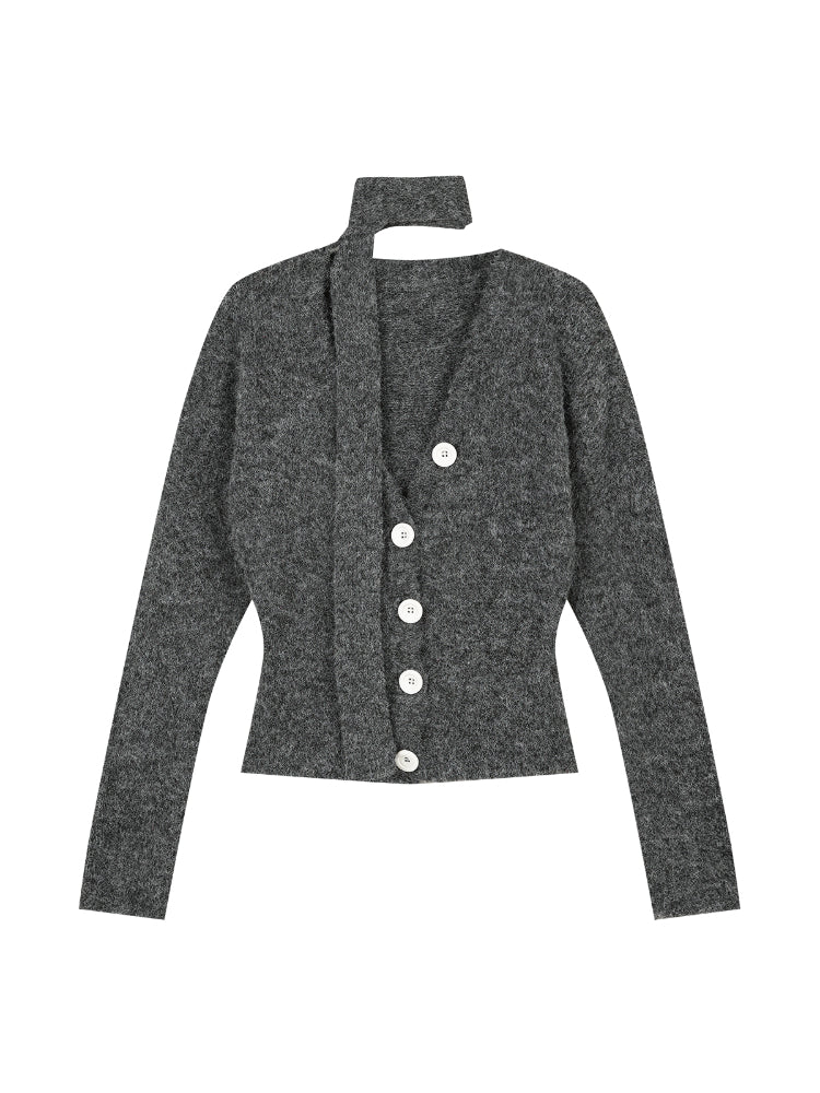 V-Neck Waist-Cinching Slimming Versatile Knit Cardigan - CHINASQUAD